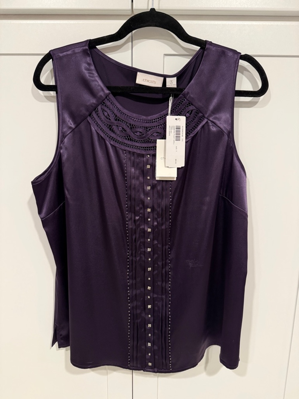 Chico's Satin Purple Sleeveless Beaded Camisole